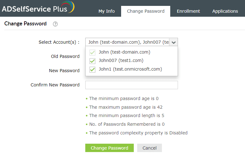 Changing passwords for linked enterprise application accounts