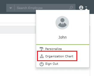 Selecting Organization Chart from the user menu