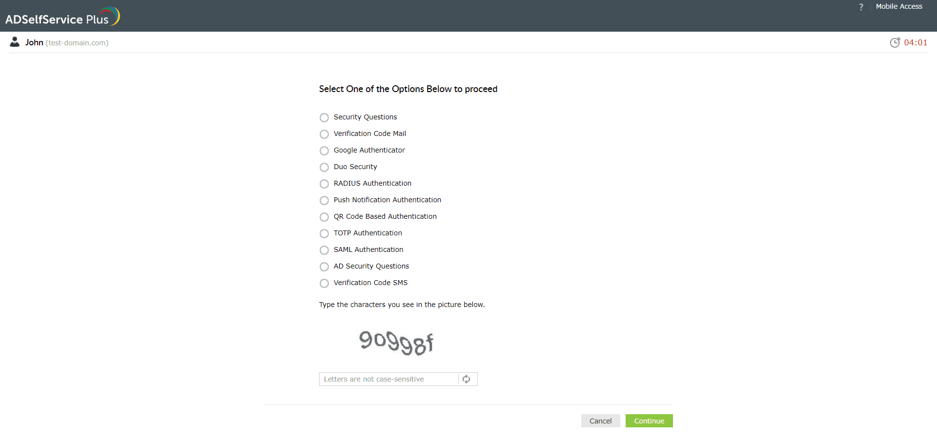 Selecting an enforced authentication method to verify your identity